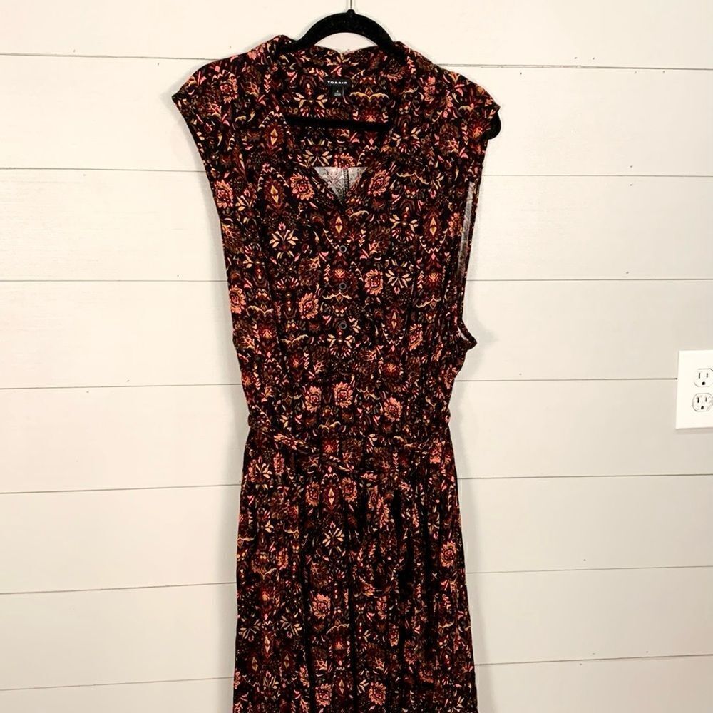Torrid 4X floral mini slub button down shirt dress floral fall print tie waist